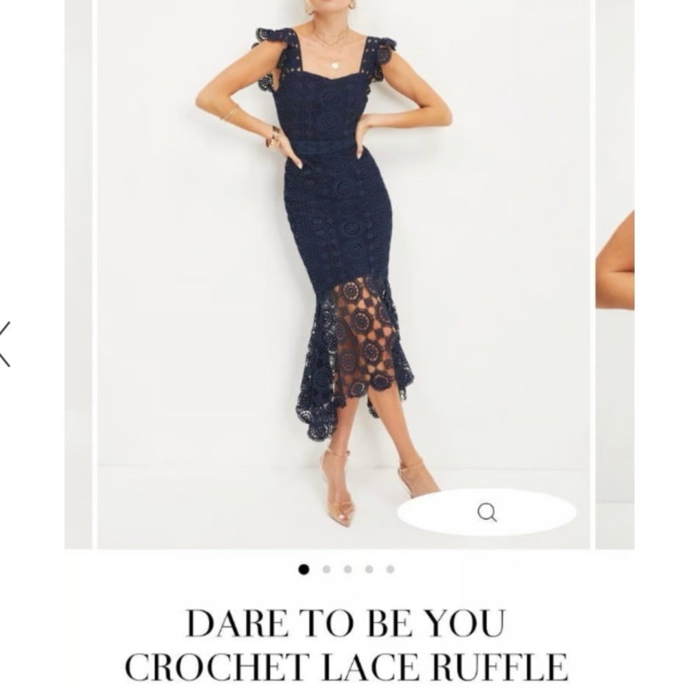 Lana from Vici Dare to be You Crochet Lace Ruffle Midi Dress